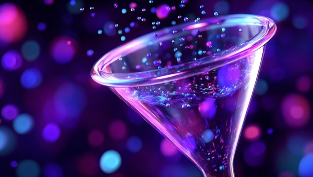 Futuristic digital sales funnel with glowing particles, symbolizing data filtering, lead generation, and business conversion on a dark technology background.