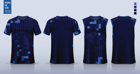 Naklejka premium T-shirt mockup, sport shirt template design for soccer jersey, football kit. Tank tops for basketball jersey, running singlet. Fabric pattern for sport uniform in front and back view. 