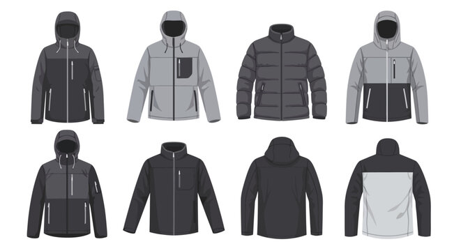 Variety of modern outdoor winter jackets.