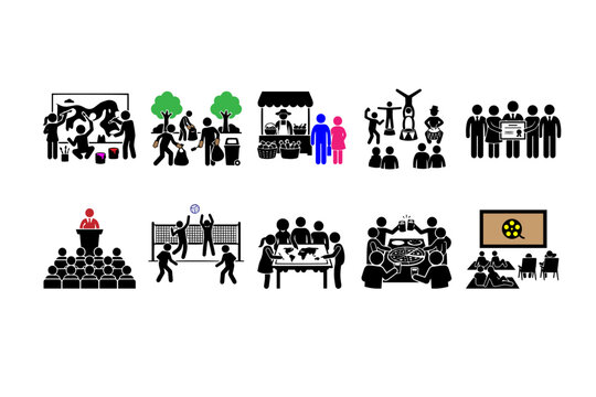 People at Different Activities Icon Sheet