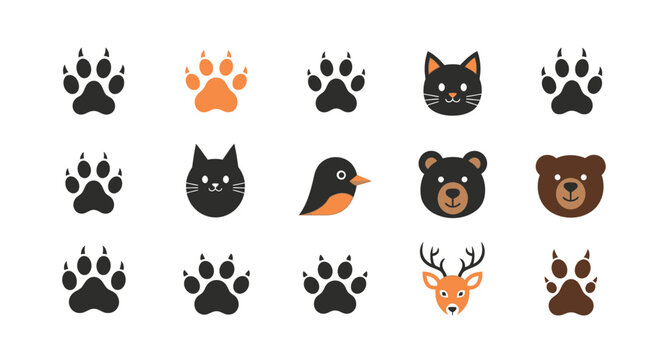 Collection of animal icons and tracks.