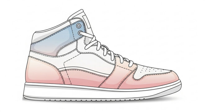 A colorful illustration of a high-top sneaker with a pink and blue gradient design on a white background vector