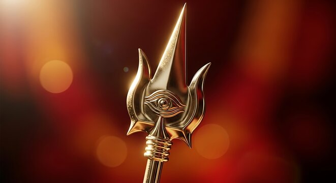 Shiny Gold Trident with Eye Design in Warm Spotlight