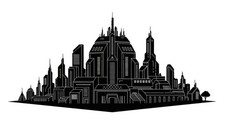 Obraz premium Futuristic City Skyline Silhouette Vector Illustration