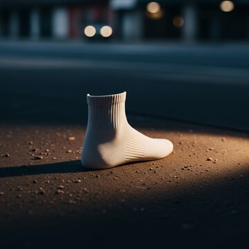 Single white sock on ground.