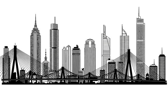 City Skyline with Tall Skyscrapers.