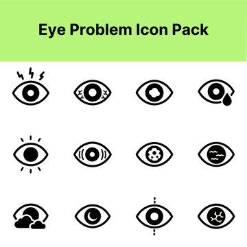 Eye Problem Icon Pack Containing eye vision problem irritation infection blindness tears optic issue and ophthalmology icons Solid icon collection