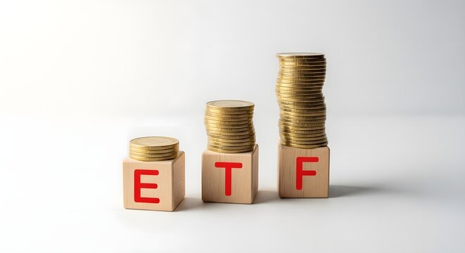 ETF fund ETF management with stocks and bonds Gold coins in pile as sy