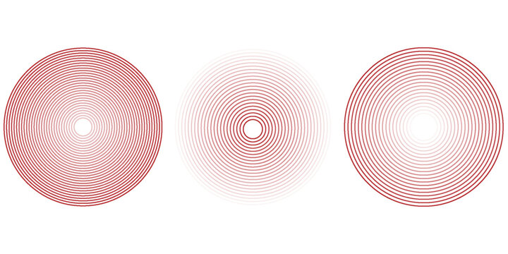 Pain red circles. Pain localization sign and pain pointings. Red rings. Sonar waves. Set of radar icons. Symbols for medical design. Vector illustration.