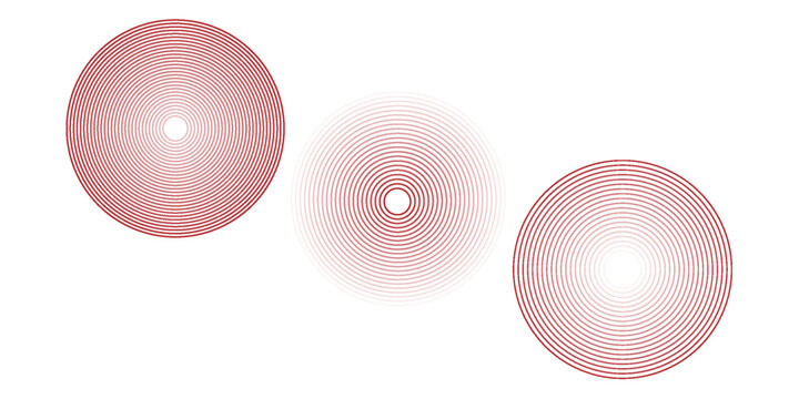 Pain red circles. Pain localization sign and pain pointings. Red rings. Sonar waves. Set of radar icons. Symbols for medical design. Vector illustration.