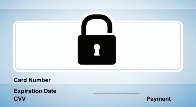 Secure online payment card interface with padlock icon on blue background for safe transactions
