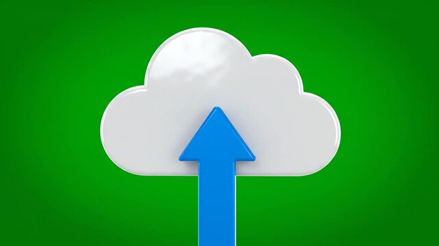 A blue arrow uploads data to a cloud storage Video system online.
