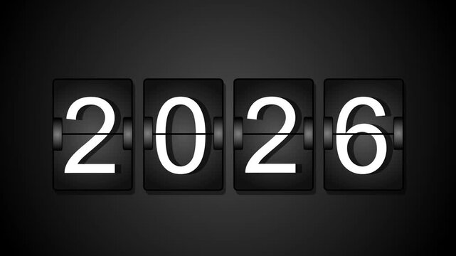 Flip counter display showing 2026 animation, Minimalist counter display animated