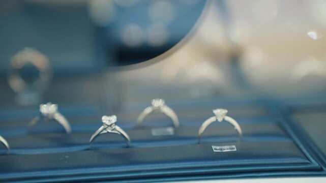 Diamond engagement rings in jewelry store display