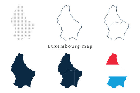Luxembourg Map Vector Set - Outline, Silhouette, and Flag Illustrations