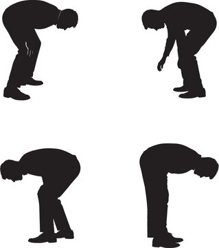 Four Different Silhouettes Of A Man Bowing Or Bending Over 