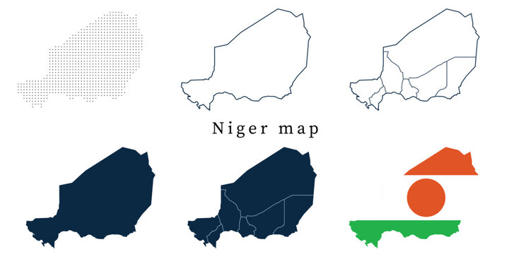 Niger Map Set - Vector Outline, Silhouette, Flag and Administrative Regions