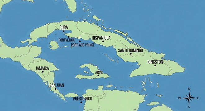 Colorful Caribbean Map Illustration with Island Names