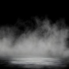 Fototapeta premium Smoke or fog on a reflective dark surface creating an atmospheric and mysterious background.