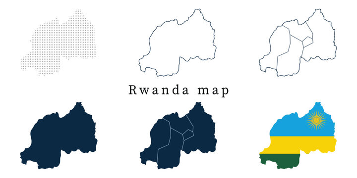 Rwanda Map Set - Vector Outline, Silhouette, Flag and Administrative Provinces