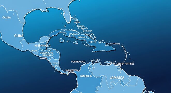 Blue Ocean Map of Caribbean Region with Islands