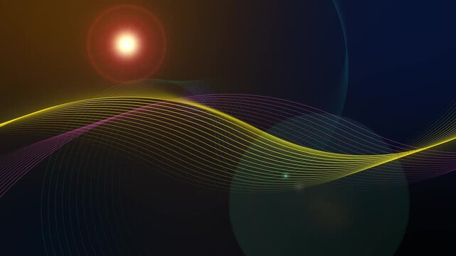 Flowing wave line abstract background animation, Abstract red wave forms with glowing lens flare, smooth flowing lines and gradient lighting