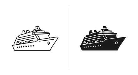 Modern cruise ship vector icons, luxury ocean liner silhouette and outline set, nautical travel and maritime vacation symbols for tourism design © EMDADUOL HAQUE 
