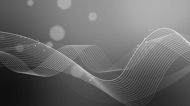 Abstract background with flowing wave lines and soft bokeh circles animation, modern minimal soundwave or technology design