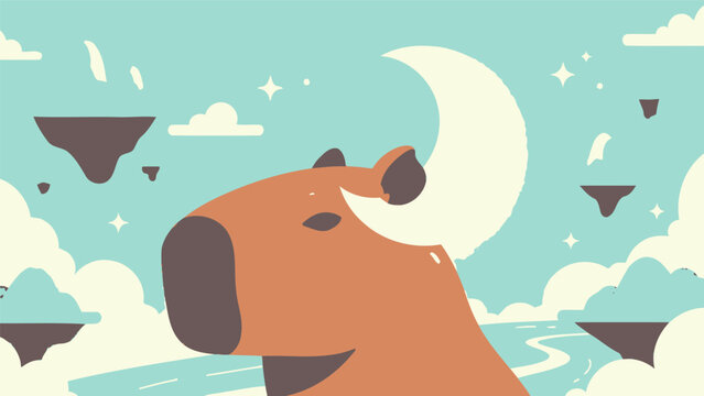 Illustration of a Cow Head with Crescent Moon.