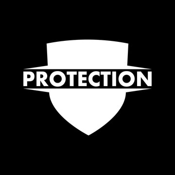 Protection word shield icon isolated on black background