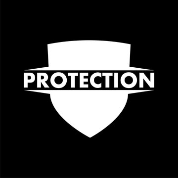 Protection word shield icon isolated on black background