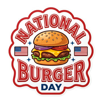 National burger day pixel art badge with cheese burger and usa flags isolated on transparent background