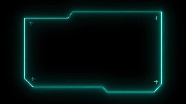 Neon styled sci fi hud frame animation futuristic data screens. Digital technology border forming a clean presentation layout. Cyber inspired frame overlay for simulations analytics and science