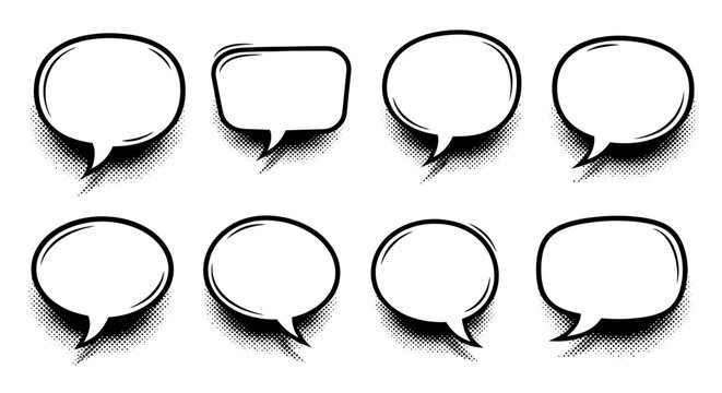 Black and white speech bubbles icons.