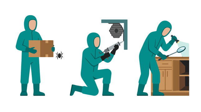 Pest Control Service Workers in Protective Suits.