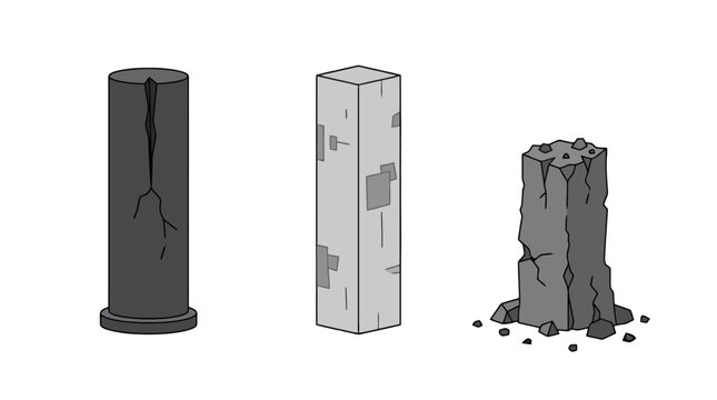 Set of three distinct stone pillars and structural columns illustration.