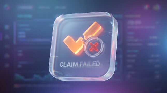 A failed claim notification icon on a blurred background screen