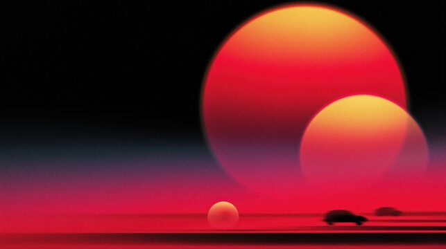 Expanding Horizon business growth and career development with bold red abstract spheres and futuristic landscape