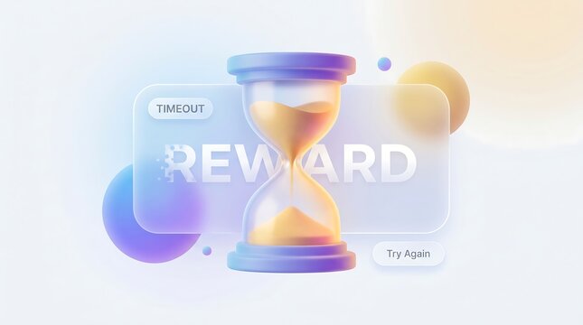 A digital illustration of an hourglass with a reward message on a white background