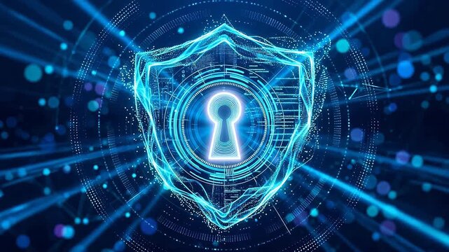 Digital shield with keyhole design ideal for tech startups and software promos