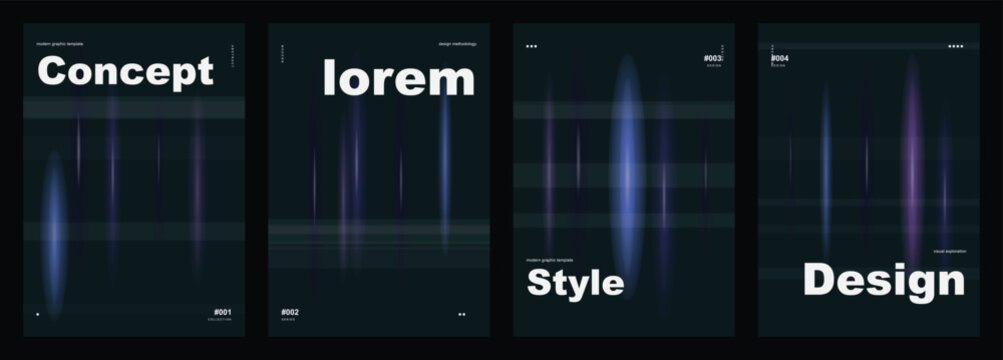 Dark Tech Minimalist Poster Set with Glowing Cyan Linear Accents