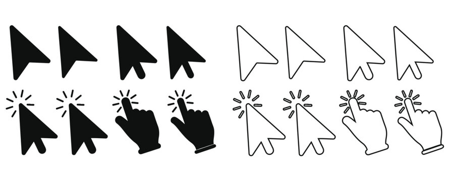 Mouse Click Cursor Icon Set &ndash; Arrow & Pixel Cursor Forms Vector for UI Design