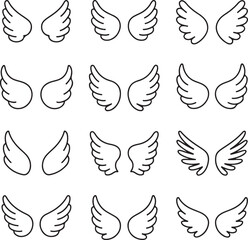 Obraz premium Angel Wings Line Icon Set - Minimalist Bird and Heaven Wings Outline Symbols.