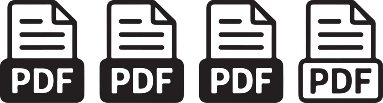 PDF File Document Icon Set - Outline and Solid Style Digital File Format Symbols.