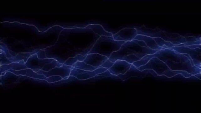 Animation blue lighting effect or electrical effect on black screen.