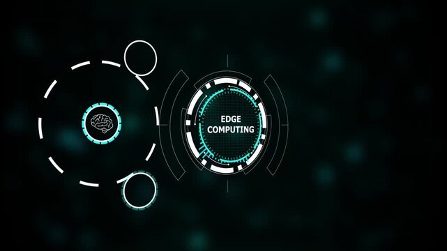 Edge computing interface with futuristic HUD design. Digital edge computing dashboard for real time data processing and distributed systems. Modern computing technology visualization interface.