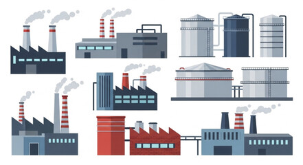 Fototapeta premium Collection of industrial factory buildings and storage tanks.