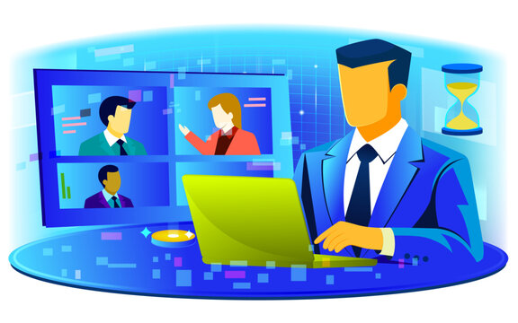 business man virtual meeting collaboration illustration
