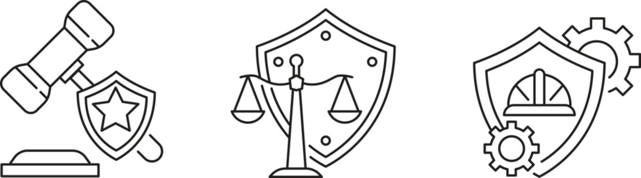 Law and order vector icon set. Isolated on white background