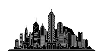 Obraz premium Hong Kong City Skyline Silhouette ? Minimalist Urban Vector Illustration